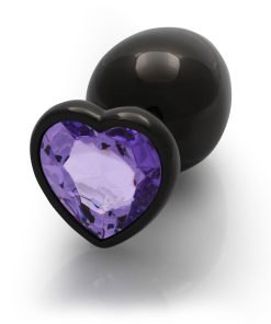 Ouch! Heart Gem Butt Plug Large Gunmetal/Amethyst
