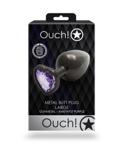 Ouch! Heart Gem Butt Plug Large Gunmetal/Amethyst