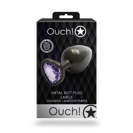 Ouch! Heart Gem Butt Plug Large Gunmetal/Amethyst - Image 8