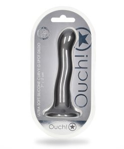 Ouch! Ultra Soft Silicone 7 In. Curvy G-Spot Dildo Gunmetal