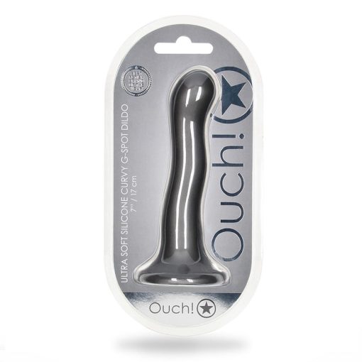 Ouch! Ultra Soft Silicone 7 In. Curvy G-Spot Dildo Gunmetal
