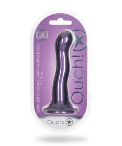 Ouch! Ultra Soft Silicone 7 In. Curvy G-Spot Dildo Metallic Purple