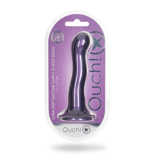 Ouch! Ultra Soft Silicone 7 In. Curvy G-Spot Dildo Metallic Purple