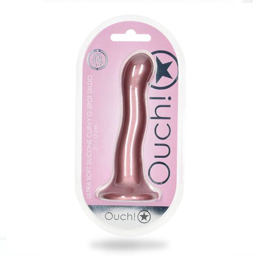 Ouch! Ultra Soft Silicone 7 In. Curvy G-Spot Dildo Rose Gold