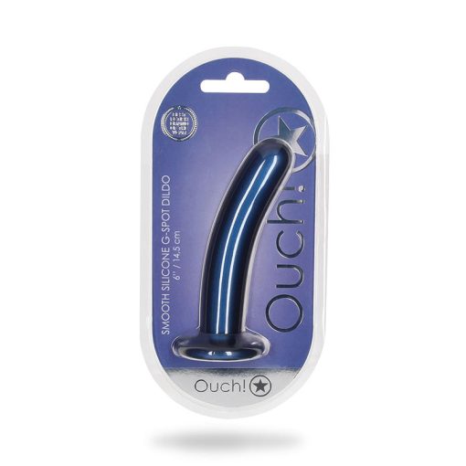 Ouch! Smooth Silicone 6 In. G-Spot Dildo Metallic Blue
