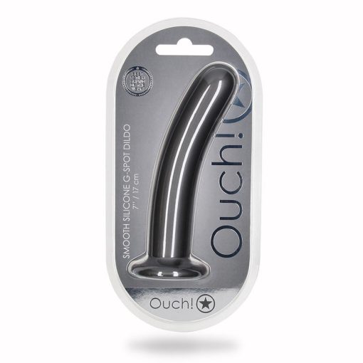 Shots Ouch! Smooth Silicone 7 In. G-Spot Dildo Gunmetal