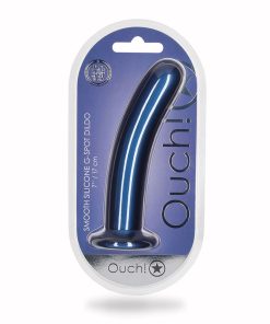 Ouch! Smooth Silicone 7 In. G-Spot Dildo Metallic Blue