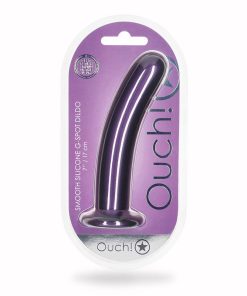 Ouch! Smooth Silicone 7 In. G-Spot Dildo Metallic Purple