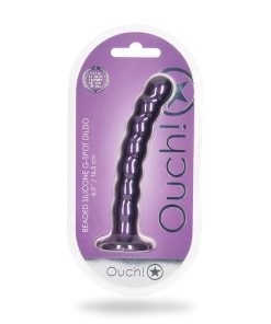 Ouch! Beaded Silicone G-Spot Dildo – 6.5" Suction Cup Toy (Metallic Purple)