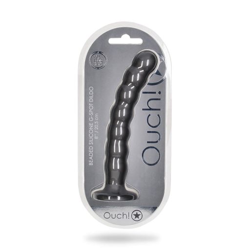 Ouch! Beaded Silicone 8 In. G-Spot Dildo Gunmetal