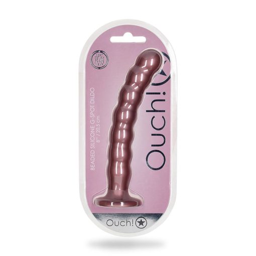 Shots Ouch! Beaded Silicone 8 In. G-Spot Dildo Rose Gold