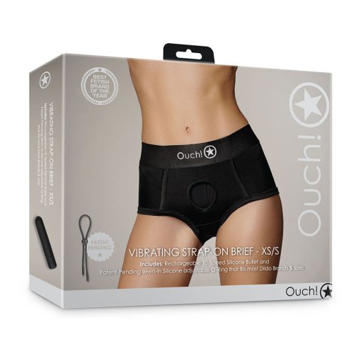 Ouch! Vibrating Strap-On Brief Black Xs/S