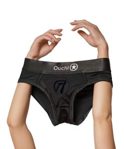 Ouch! Vibrating Strap-On High-Cut Brief Black M/L