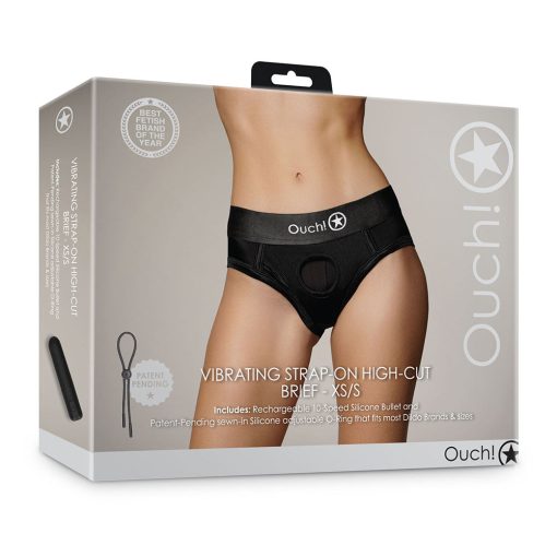 Ouch! Vibrating Strap-On High-Cut Brief Black Xs/S