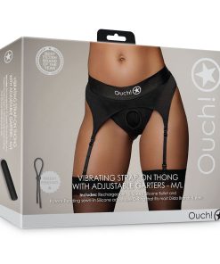 Ouch! Vibrating Strap-On Thong With Adjustable Garters Black M/L