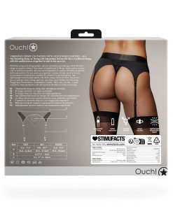 Ouch! Vibrating Strap-On Thong With Adjustable Garters Black M/L