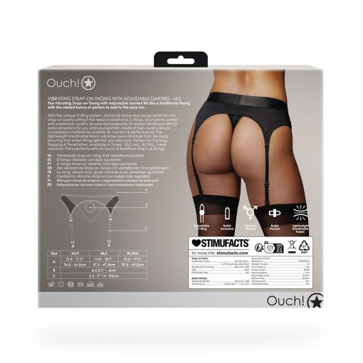 Ouch! Vibrating Strap-On Thong With Adjustable Garters Black M/L - Image 11