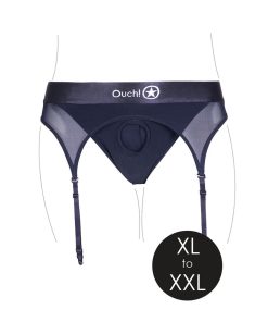 Vibrating Strap-On Thong with Garters – Plus Size, 10-Speed Bullet, XL/2XL