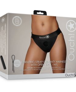 Ouch! Vibrating Strap-On Panty Harness With Open Back Black M/L