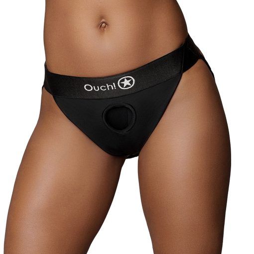 Ouch! Vibrating Strap-On Panty Harness With Open Back Black M/L - Image 2