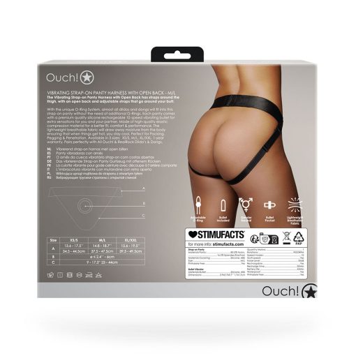 Ouch! Vibrating Strap-On Panty Harness With Open Back Black M/L - Image 11