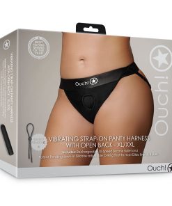 Ouch! Vibrating Strap-On Panty Harness With Open Back Black Xl/2Xl