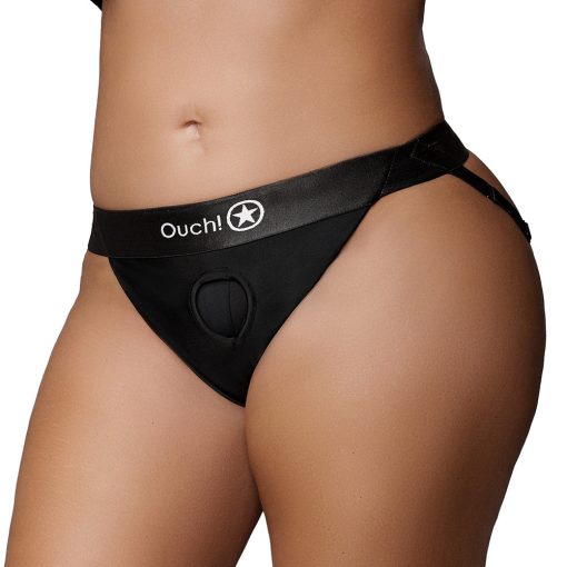 Ouch! Vibrating Strap-On Panty Harness With Open Back Black Xl/2Xl - Image 2