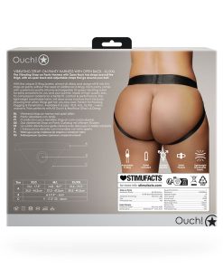 Ouch! Vibrating Strap-On Panty Harness With Open Back Black Xl/2Xl