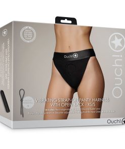 Ouch! Vibrating Strap-On Panty Harness With Open Back Black Xs/S