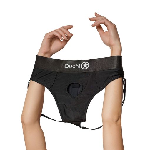 Ouch! Vibrating Strap-On Panty Harness With Open Back Black Xs/S - Image 4