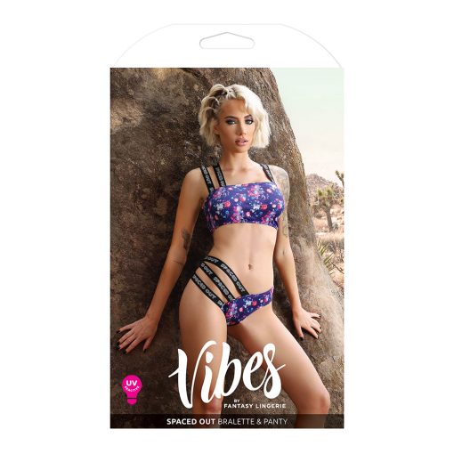 Fantasy Lingerie Vibes Spaced Out Asymmetrical Bralette & Multi-Strap Panty Indigo L/Xl