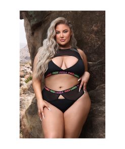 Fantasy Lingerie Vibes Fuck Labels Keyhole Top & High-Waist Bottom Black Queen