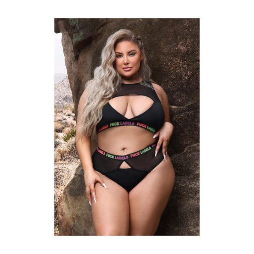 Fantasy Lingerie Vibes Fuck Labels Keyhole Top & High-Waist Bottom Black Queen - Image 2