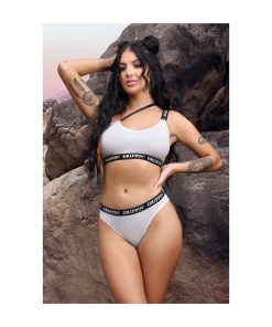Fantasy Lingerie Vibes Drippin' Iridescent Strappy One-Shoulder Top & Panty Pearl White S/M