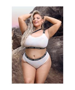 Fantasy Lingerie Vibes Drippin' Iridescent Strappy One-Shoulder Top & Panty Pearl White Queen