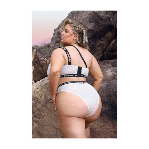 Fantasy Lingerie Vibes Drippin' Iridescent Strappy One-Shoulder Top & Panty Pearl White Queen - Image 3