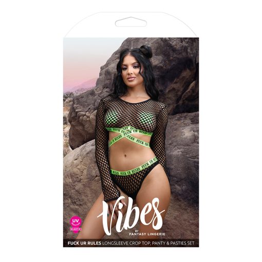 Fantasy Lingerie Vibes Fuck Ur Rules Uv Reactive Longsleeve Fishnet Top