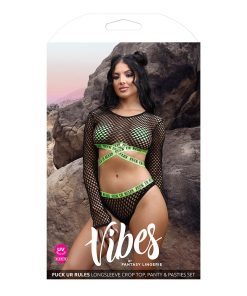 Fantasy Lingerie Vibes Fuck Ur Rules Uv Reactive Longsleeve Fishnet Top