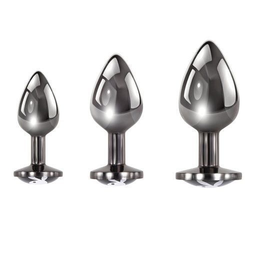 Playboy Pleasure 3 Ways 3-Piece Metal Anal Plug Set Hematite - Image 2