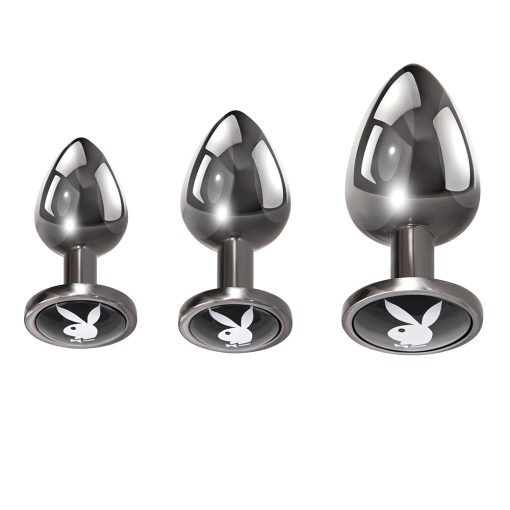 Playboy Pleasure 3 Ways 3-Piece Metal Anal Plug Set Hematite - Image 3