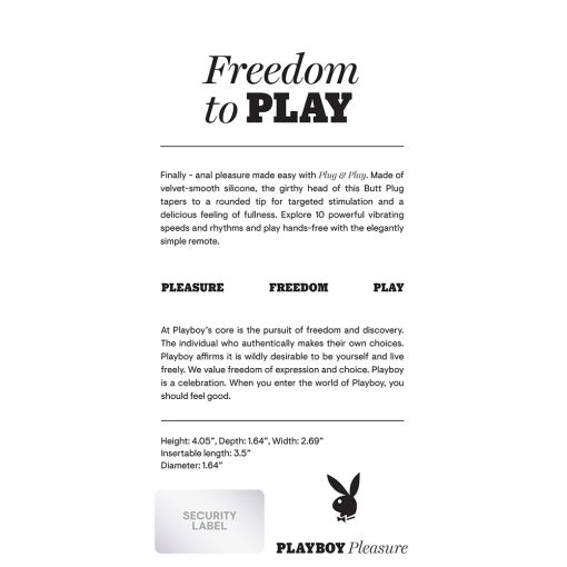 Playboy Plug & Play Rechargeable Remote Controlled Vibrating Silicone Anal Plug Navy - Image 9