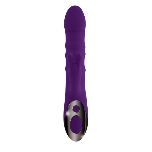 Playboy Hop To It Rechargeable Thrusting Silicone Dual Stimulation Vibrator Acai - Image 2