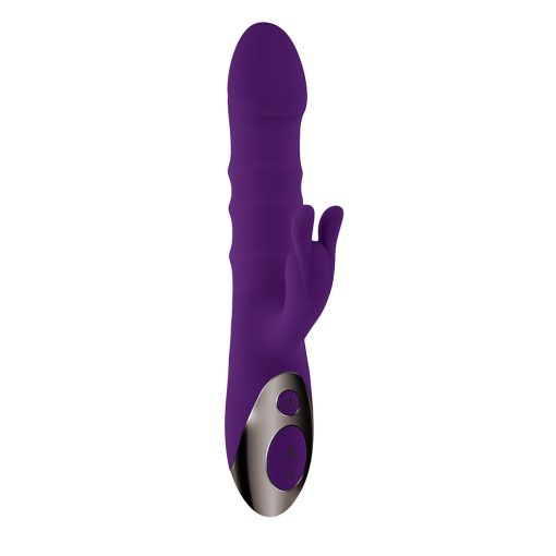 Playboy Hop To It Rechargeable Thrusting Silicone Dual Stimulation Vibrator Acai - Image 3