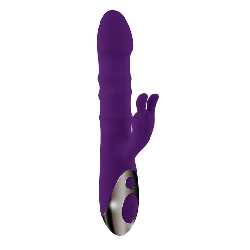 Playboy Hop To It Rechargeable Thrusting Silicone Dual Stimulation Vibrator Acai - Image 4