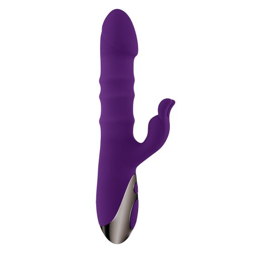 Playboy Hop To It Rechargeable Thrusting Silicone Dual Stimulation Vibrator Acai - Image 5