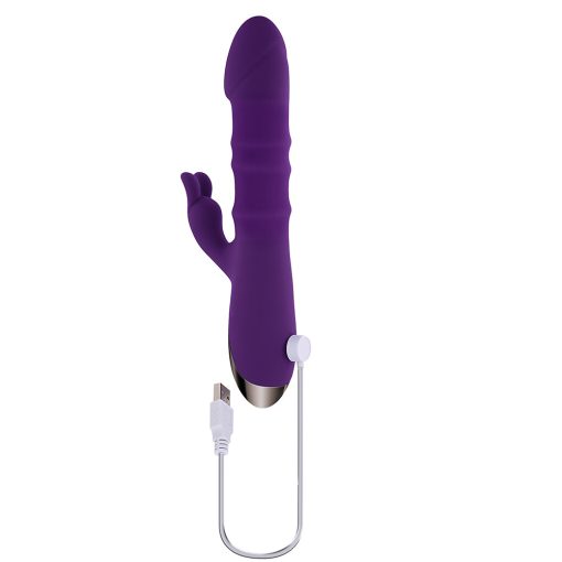 Playboy Hop To It Rechargeable Thrusting Silicone Dual Stimulation Vibrator Acai - Image 8