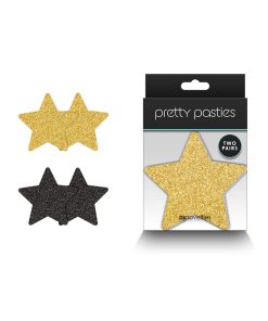 Pretty Pasties Glitter Stars Black/Gold 2 Pair