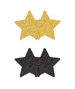 Pretty Pasties Glitter Stars Black/Gold 2 Pair