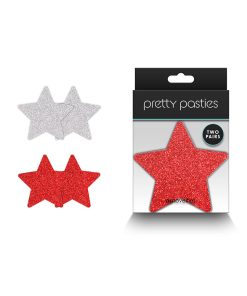 Pretty Pasties Glitter Stars Red/Silver 2 Pair