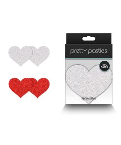 Pretty Pasties Glitter Hearts Red/Silver 2 Pair